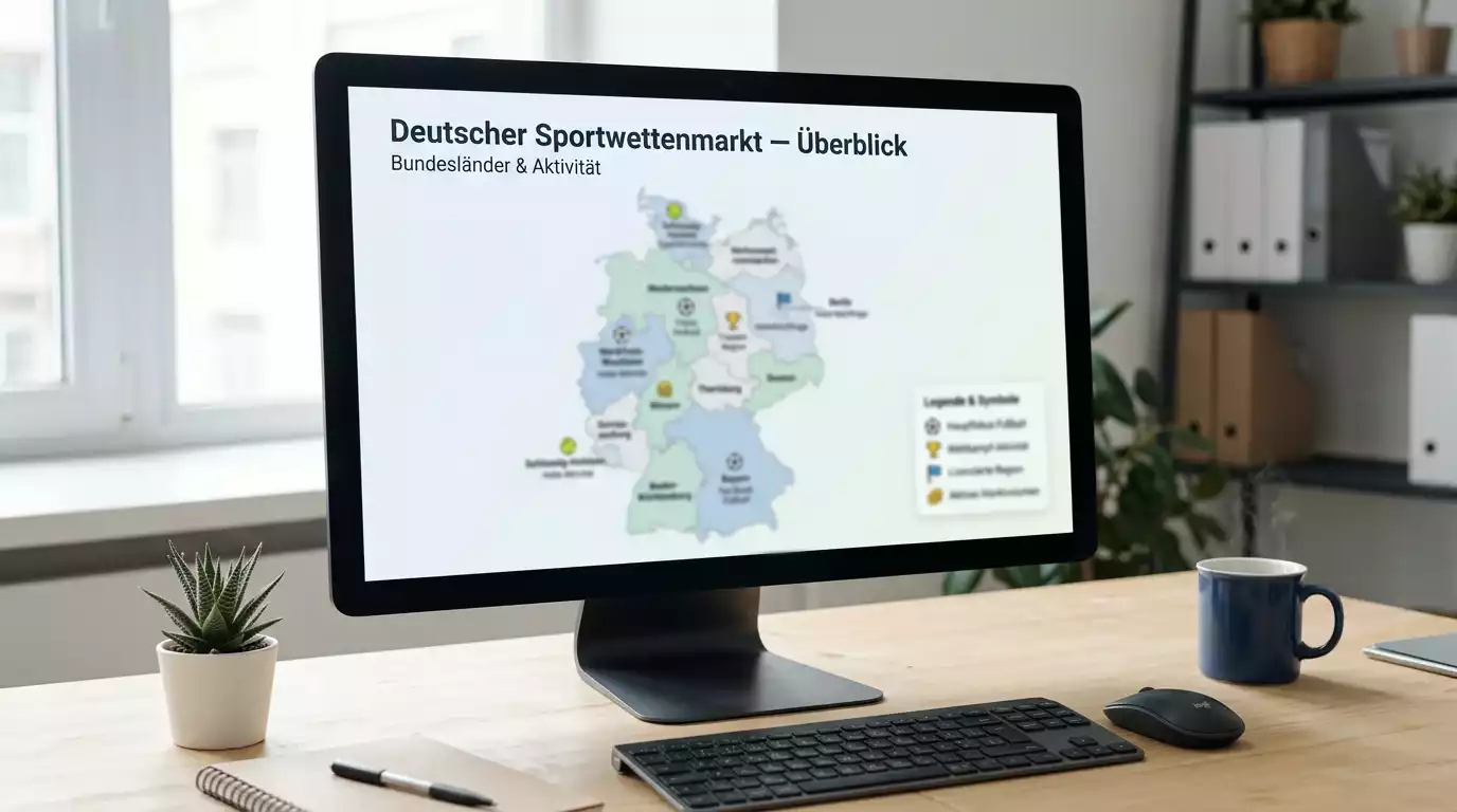 Deutschlandkarte mit Sportwetten-Symbolen auf den Bundesländern