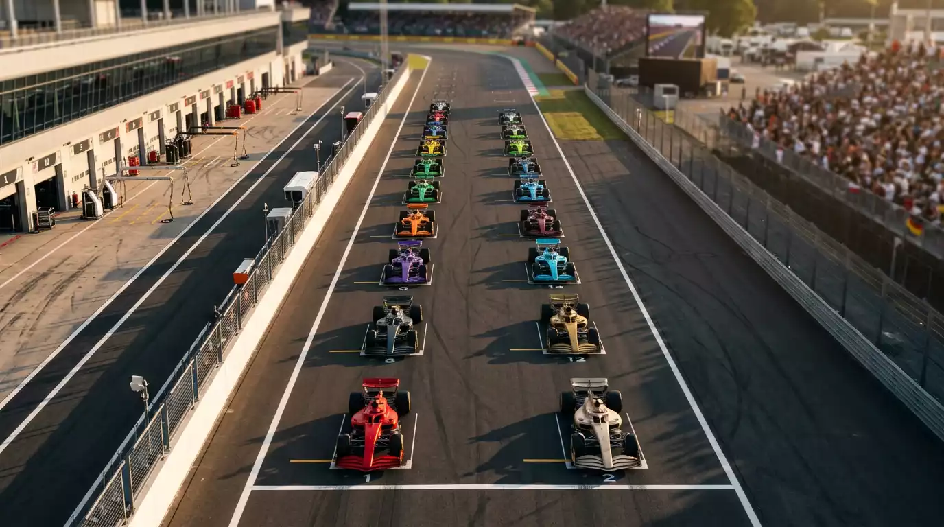 F1 Wettarten - Formel 1 Rennwagen auf der Strecke mit Wettmarkt-Übersicht