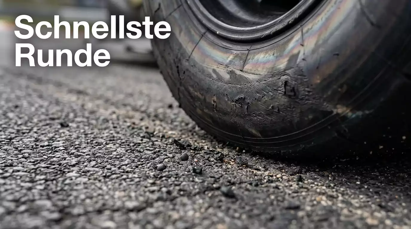 Formel-1-Reifen in Nahaufnahme mit sichtbarem Gummiabrieb auf Asphalt