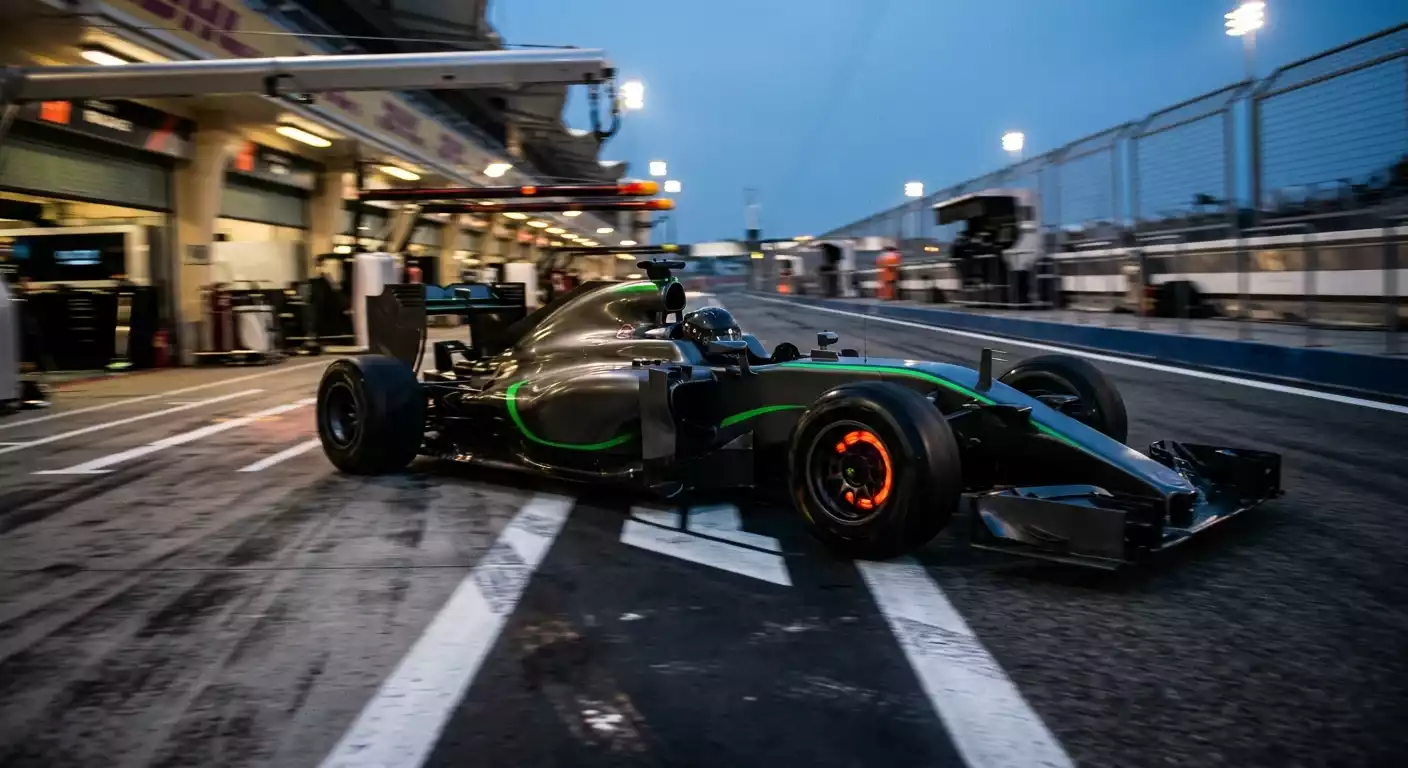 Formel-1-Wagen auf der Outlap im Qualifying mit leuchtenden Bremsscheiben