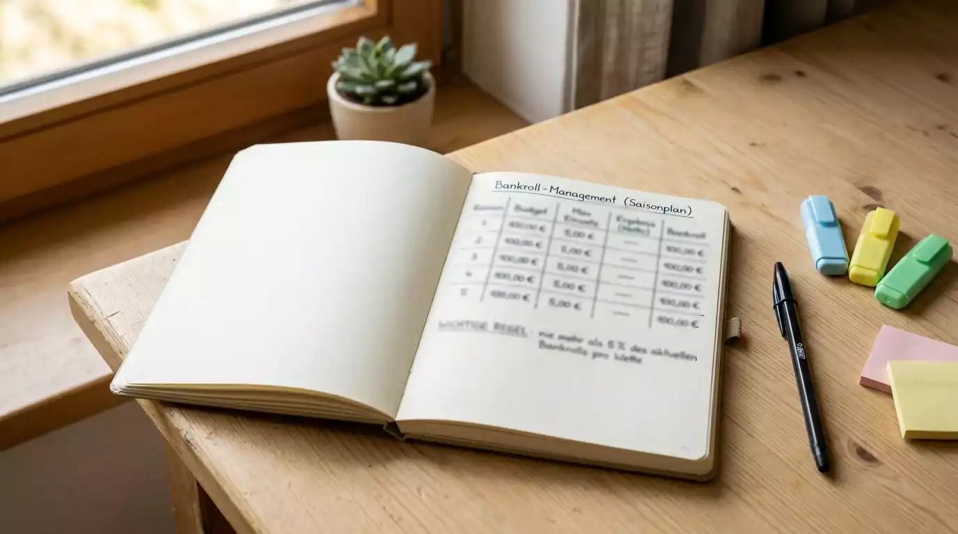 Notizbuch mit Einsatzplanung und Taschenrechner auf einem Schreibtisch