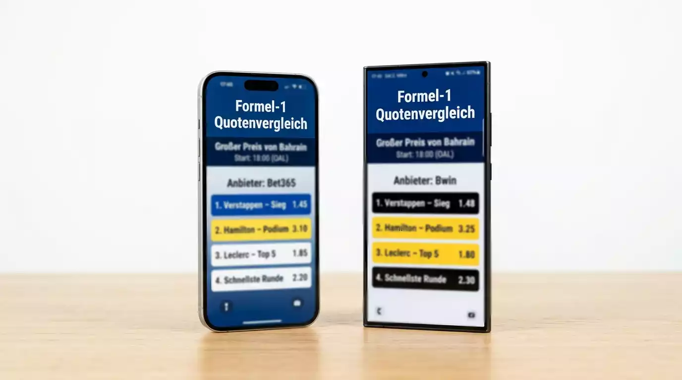 Zwei Smartphone-Bildschirme mit unterschiedlichen Wettquoten nebeneinander